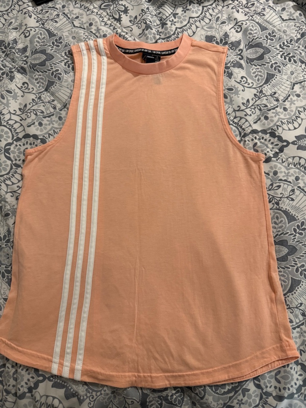 Adidas Peach Sleeveless Athletic Tank with White Logo Trim